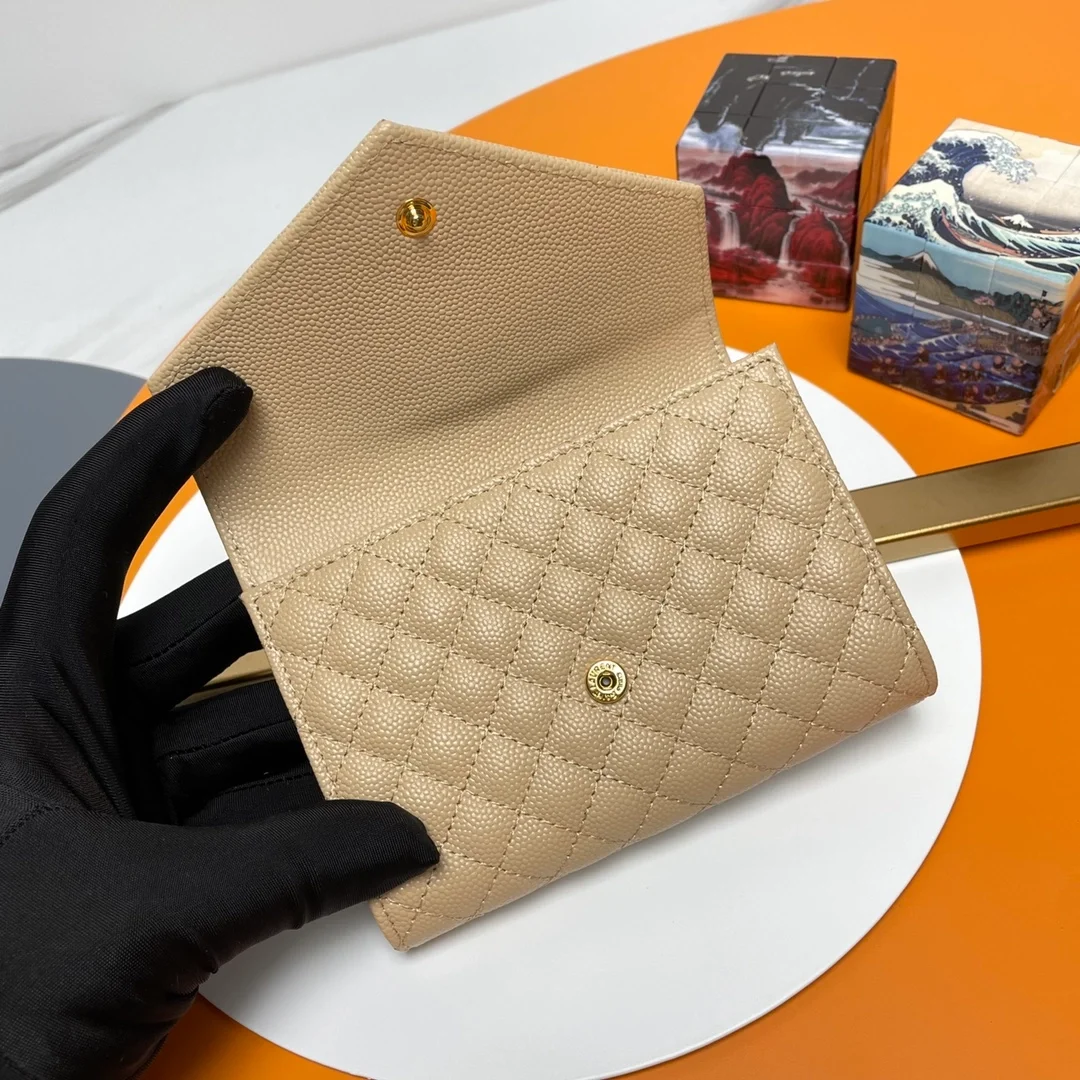 생로랑 엔벨로프 스몰 지갑 베이지 골드