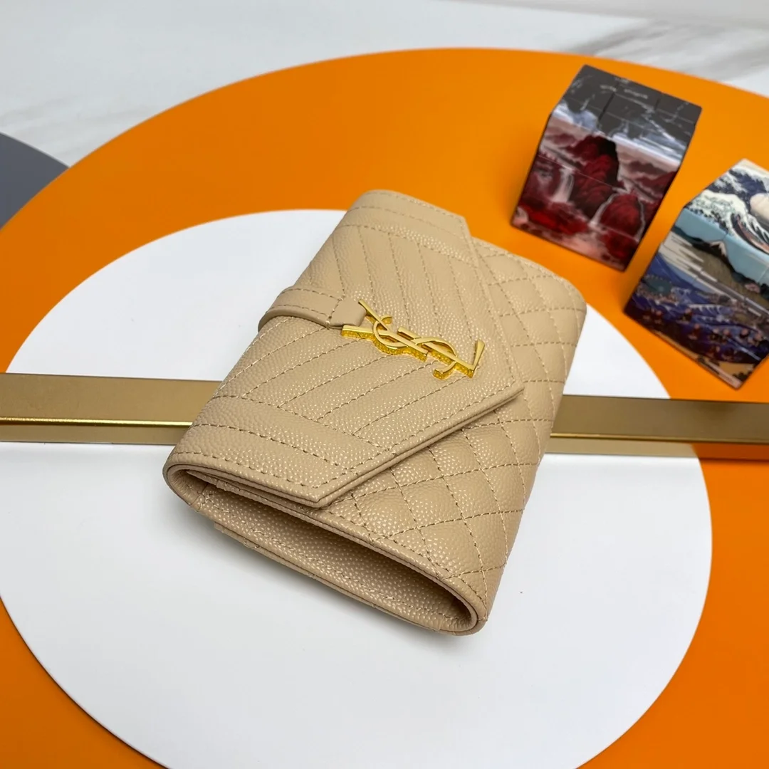 생로랑 엔벨로프 스몰 지갑 베이지 골드