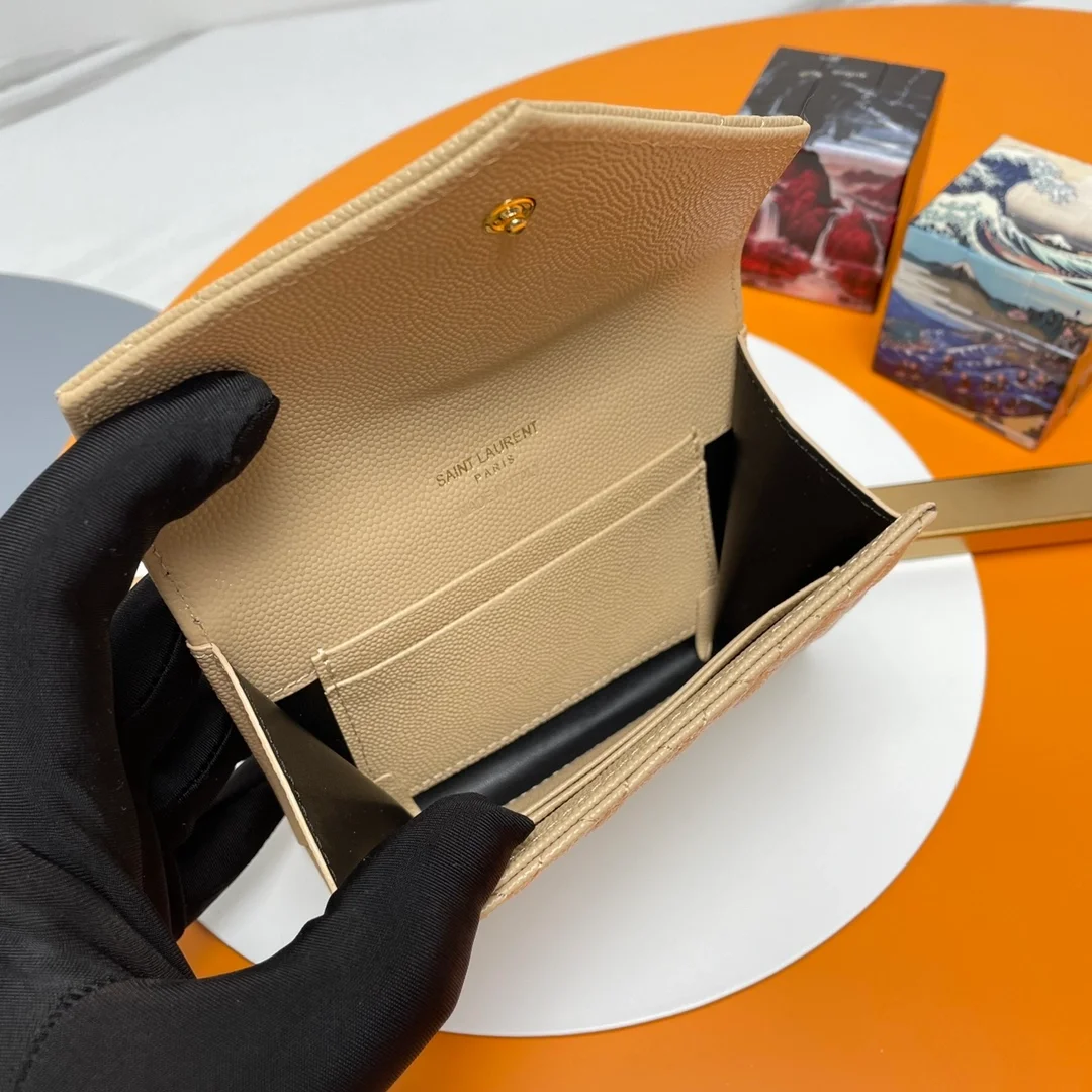 생로랑 엔벨로프 스몰 지갑 베이지 골드