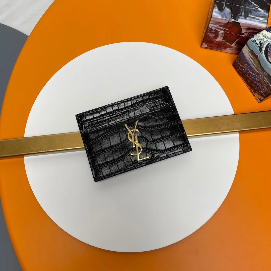 생로랑 크로커다일 카산드라 카드 케이스 블랙