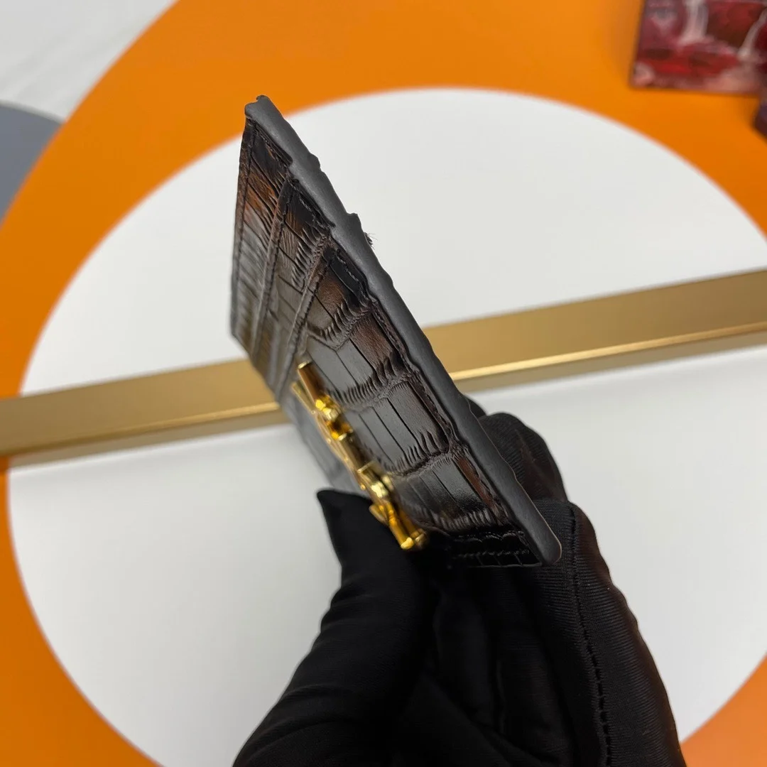 생로랑 크로커다일 카산드라 카드 케이스 블랙