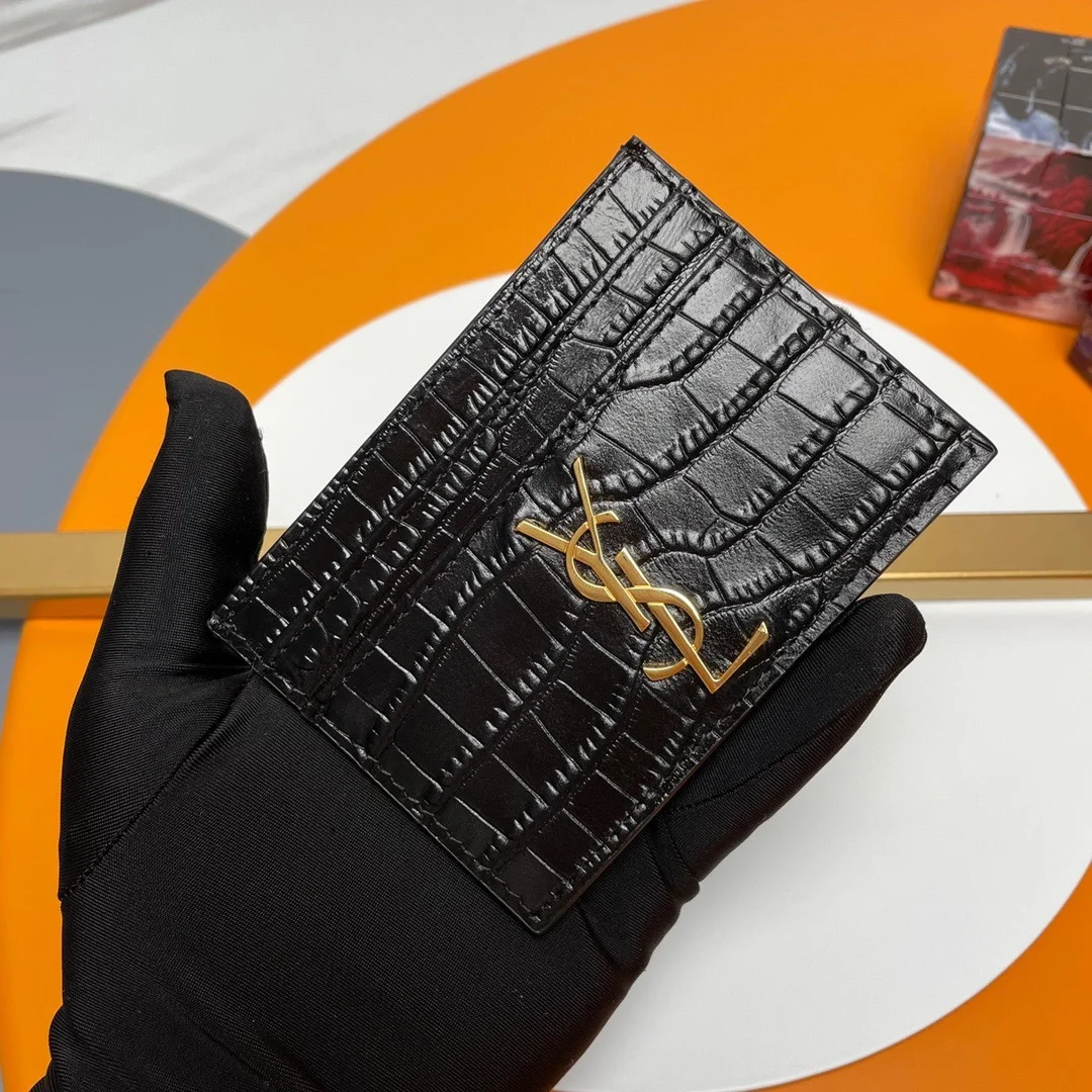 생로랑 크로커다일 카산드라 카드 케이스 블랙