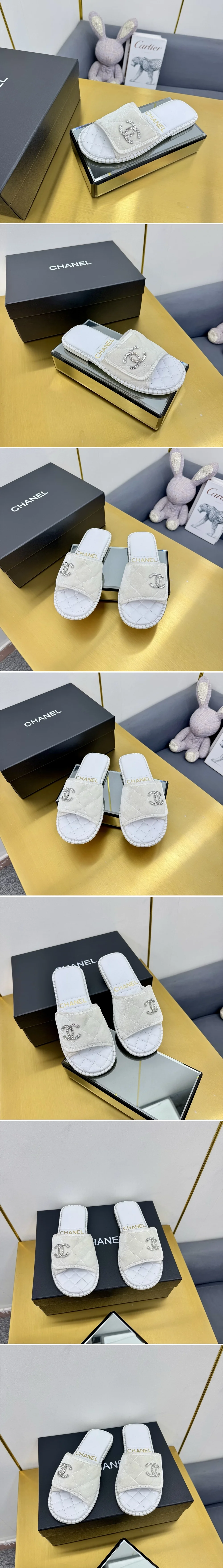 샤넬  스웨이드 CC 슬리퍼 G39864