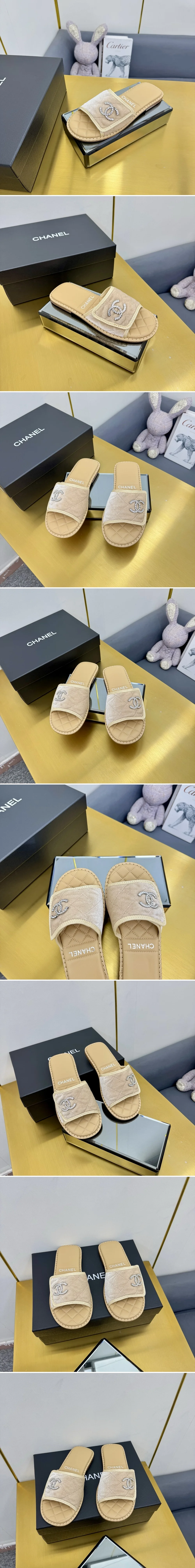 샤넬  스웨이드 CC 슬리퍼 G39864