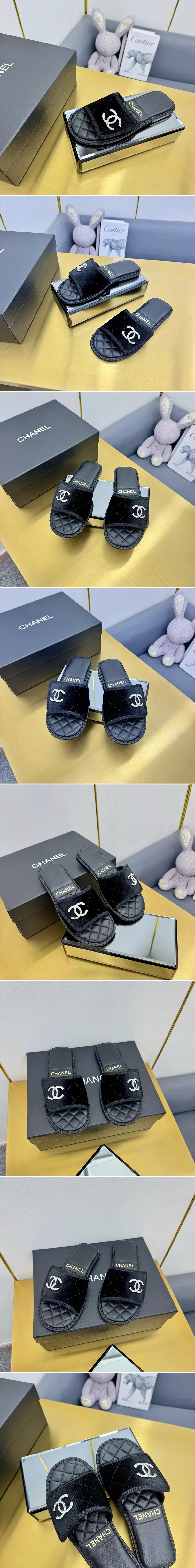 샤넬  스웨이드 CC 슬리퍼 G39864