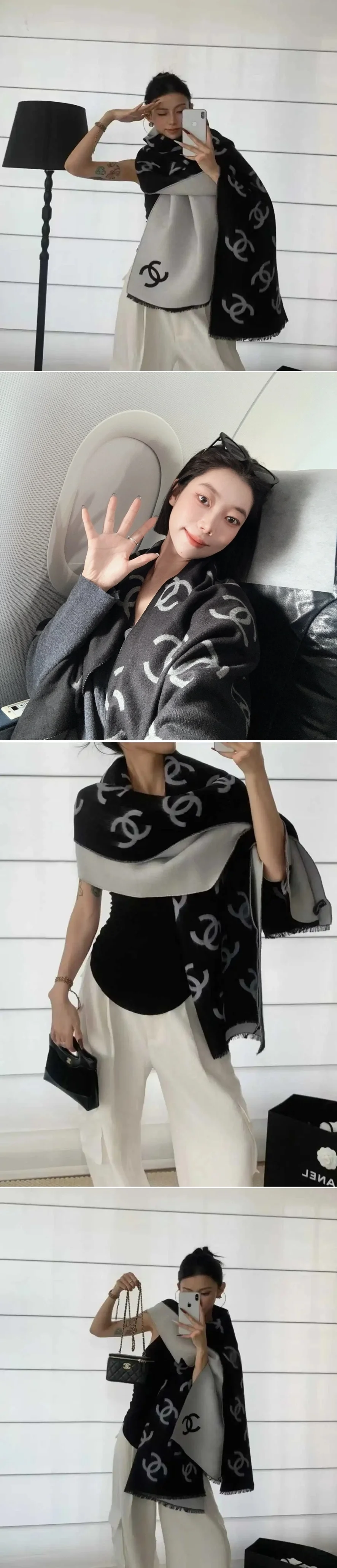 샤넬 cc 로고 머플러 캐시미어 100%