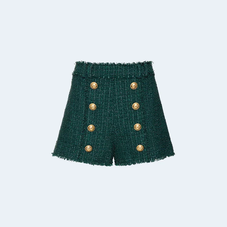 발망 다크 그린 트위드 하이라이즈 미니 쇼츠