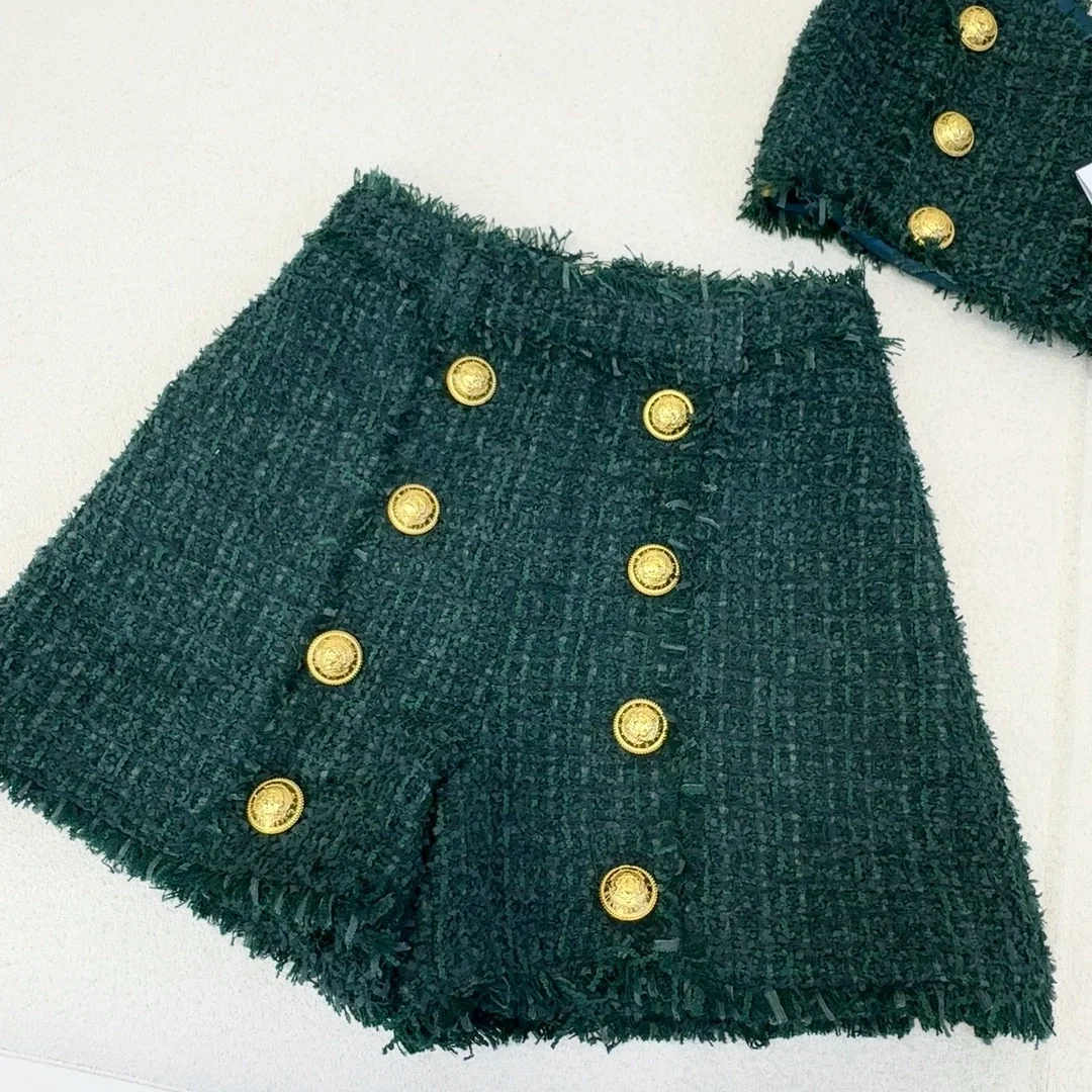 발망 다크 그린 트위드 하이라이즈 미니 쇼츠