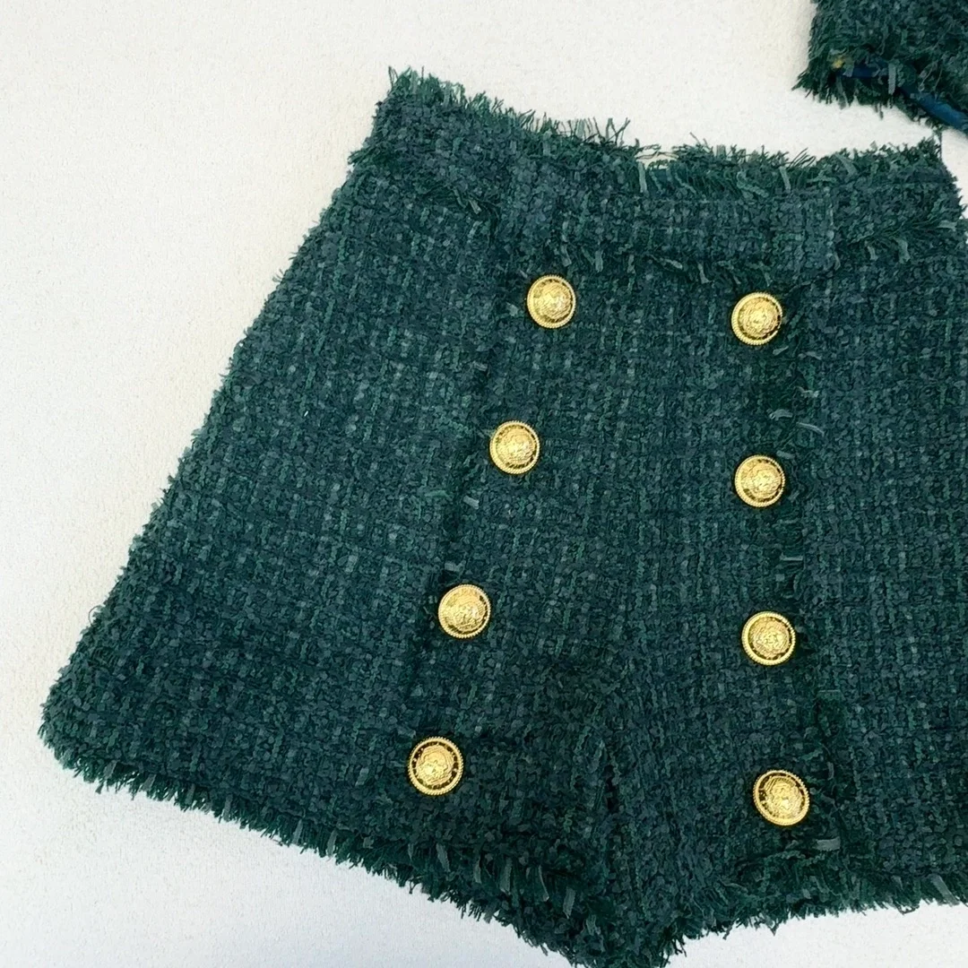 발망 다크 그린 트위드 하이라이즈 미니 쇼츠