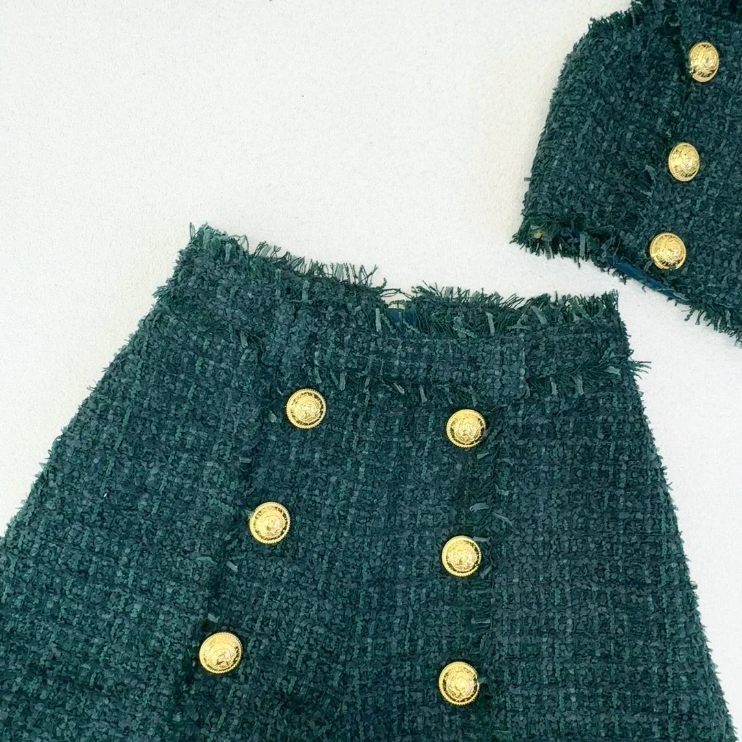 발망 다크 그린 트위드 하이라이즈 미니 쇼츠