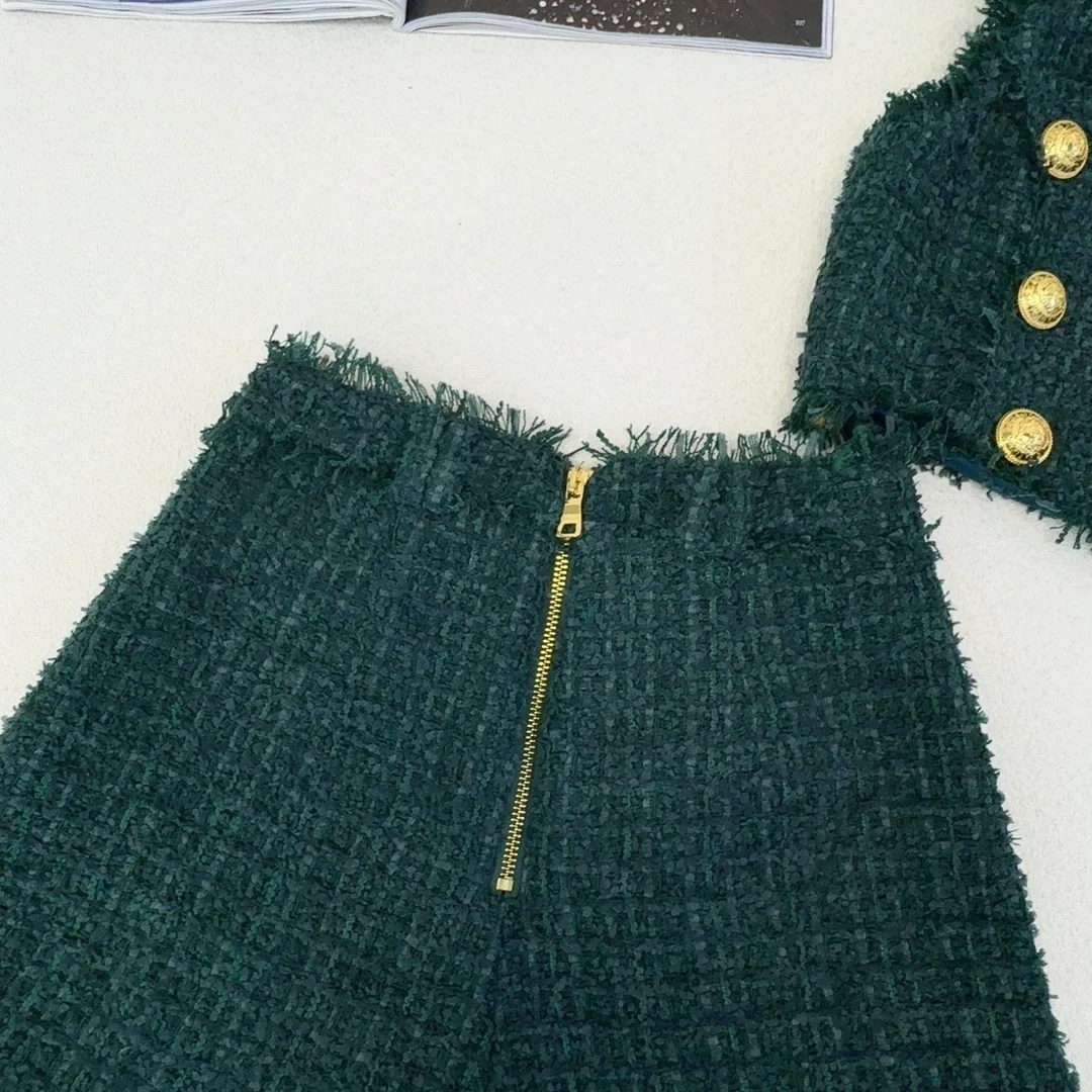 발망 다크 그린 트위드 하이라이즈 미니 쇼츠