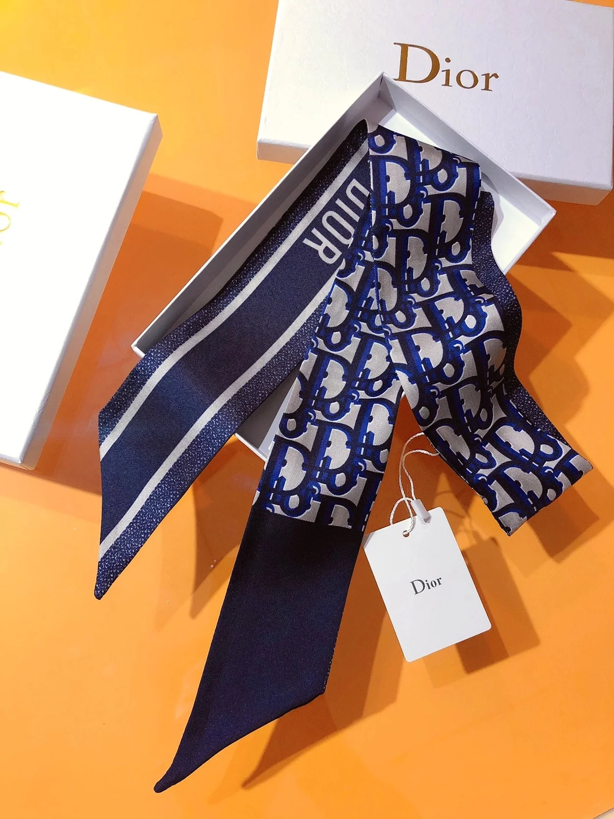 디올 오블리크 실크 트윌 미차 네이비 스카프