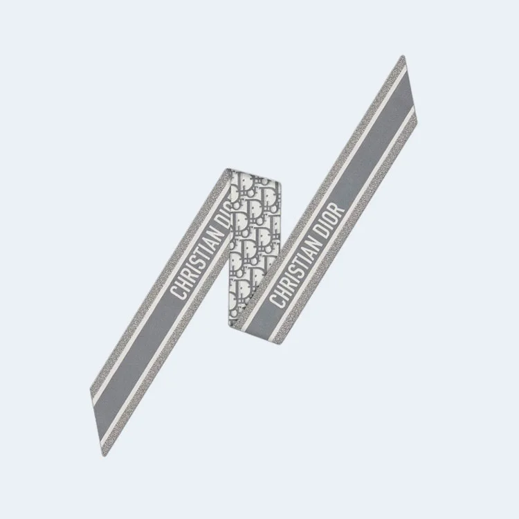 디올 오블리크 그레이 실크 트윌 미차 스카프