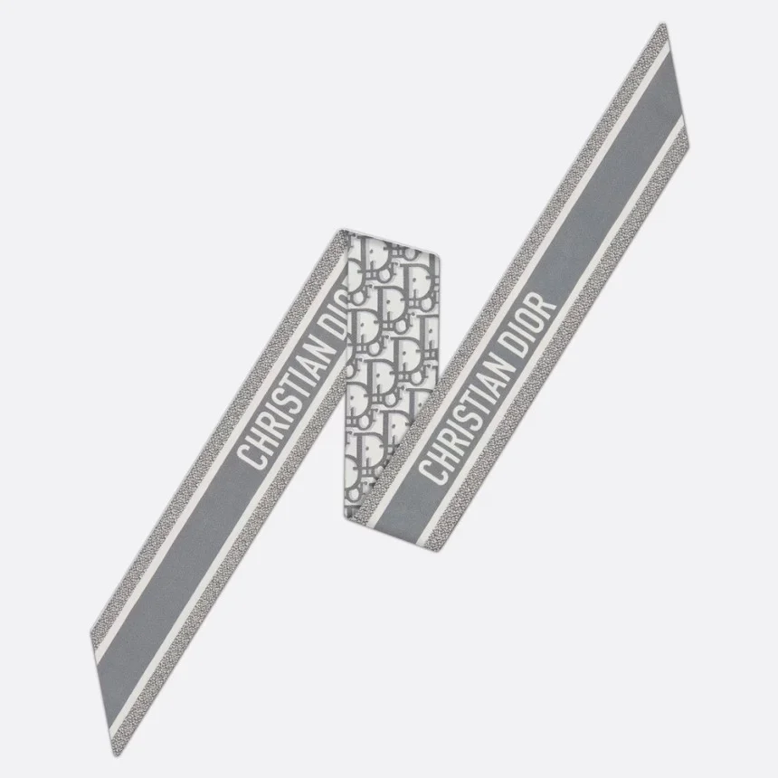 디올 오블리크 그레이 실크 트윌 미차 스카프