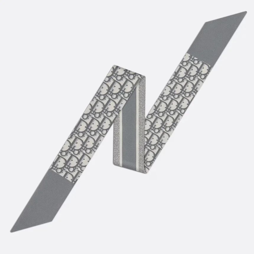 디올 오블리크 그레이 실크 트윌 미차 스카프