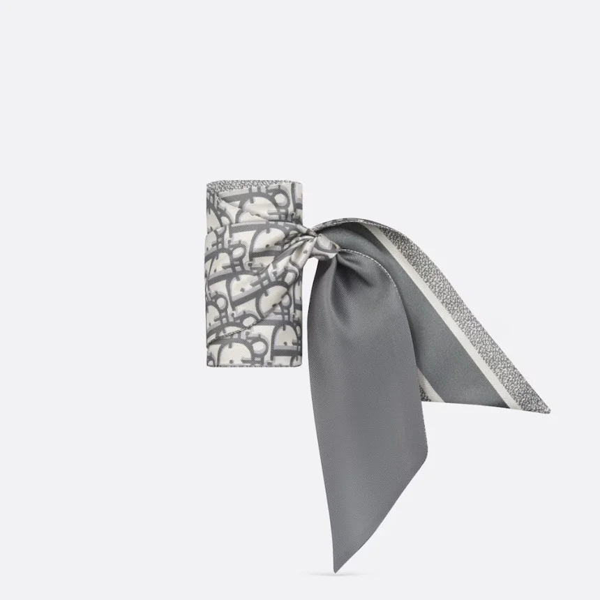 디올 오블리크 그레이 실크 트윌 미차 스카프