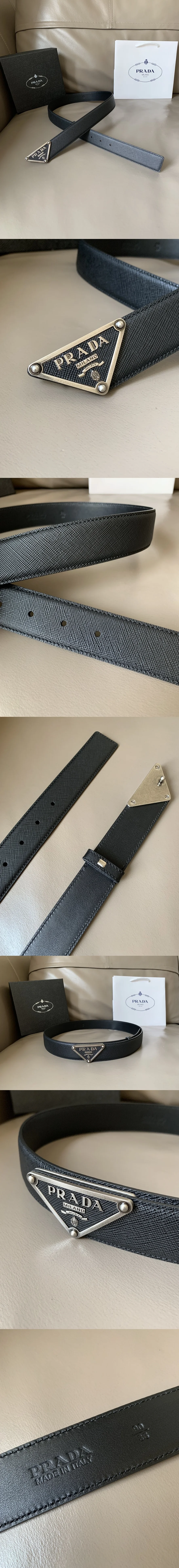 프라다 삼각 사피아노 블랙 벨트