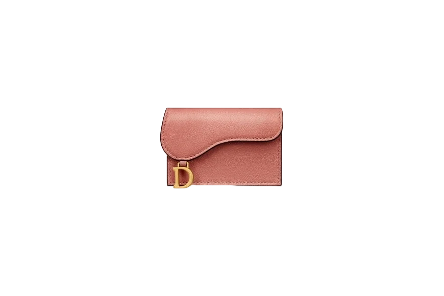 디올 새들 플랩 카드 지갑 핑크