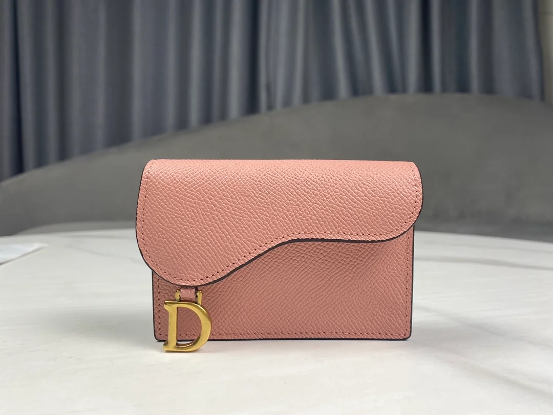 디올 새들 플랩 카드 지갑 핑크