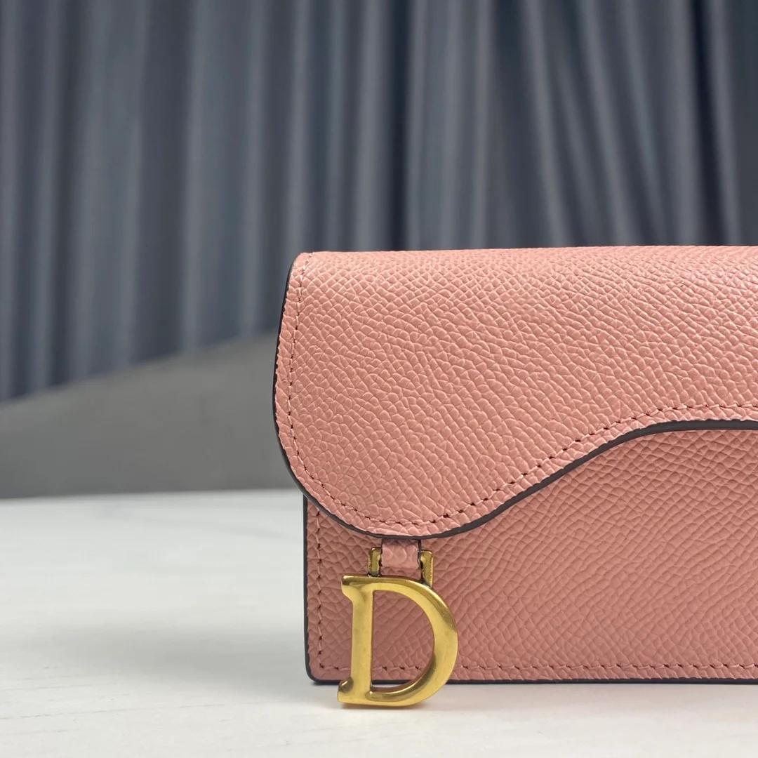 디올 새들 플랩 카드 지갑 핑크