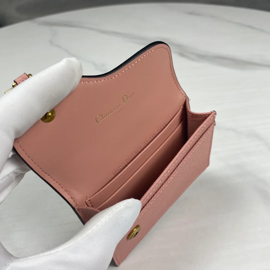 디올 새들 플랩 카드 지갑 핑크