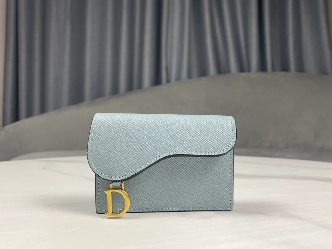 디올 새들 플랩 카드 지갑 블루