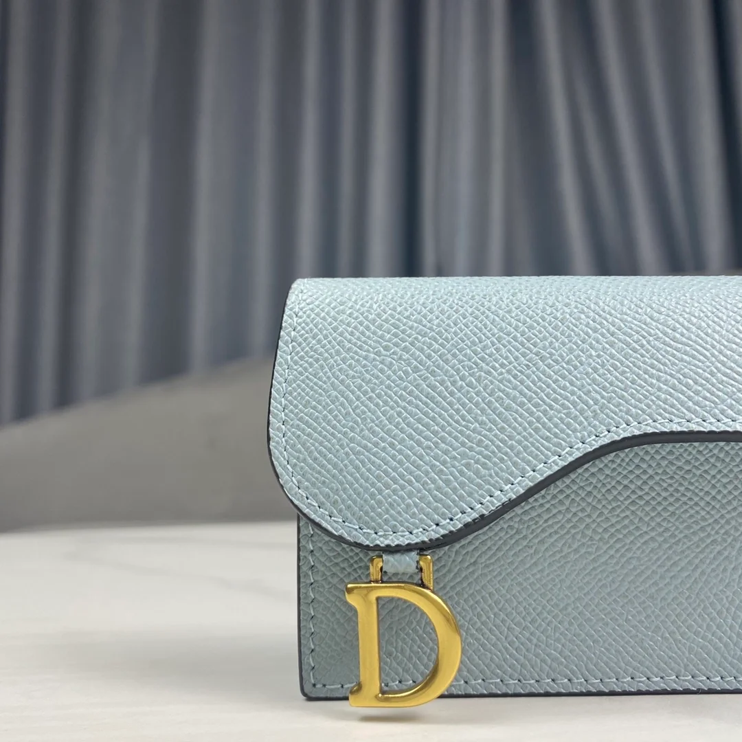 디올 새들 플랩 카드 지갑 블루