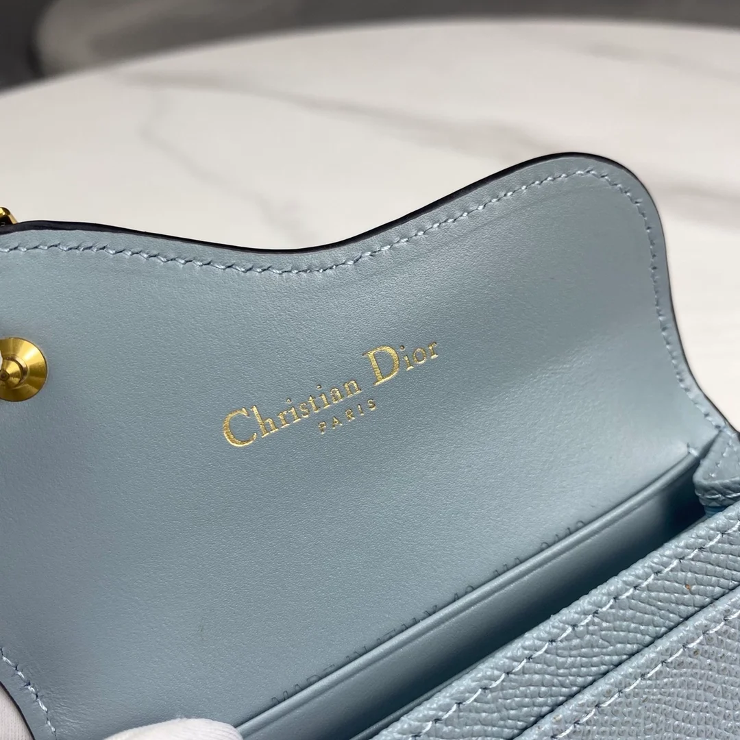 디올 새들 플랩 카드 지갑 블루