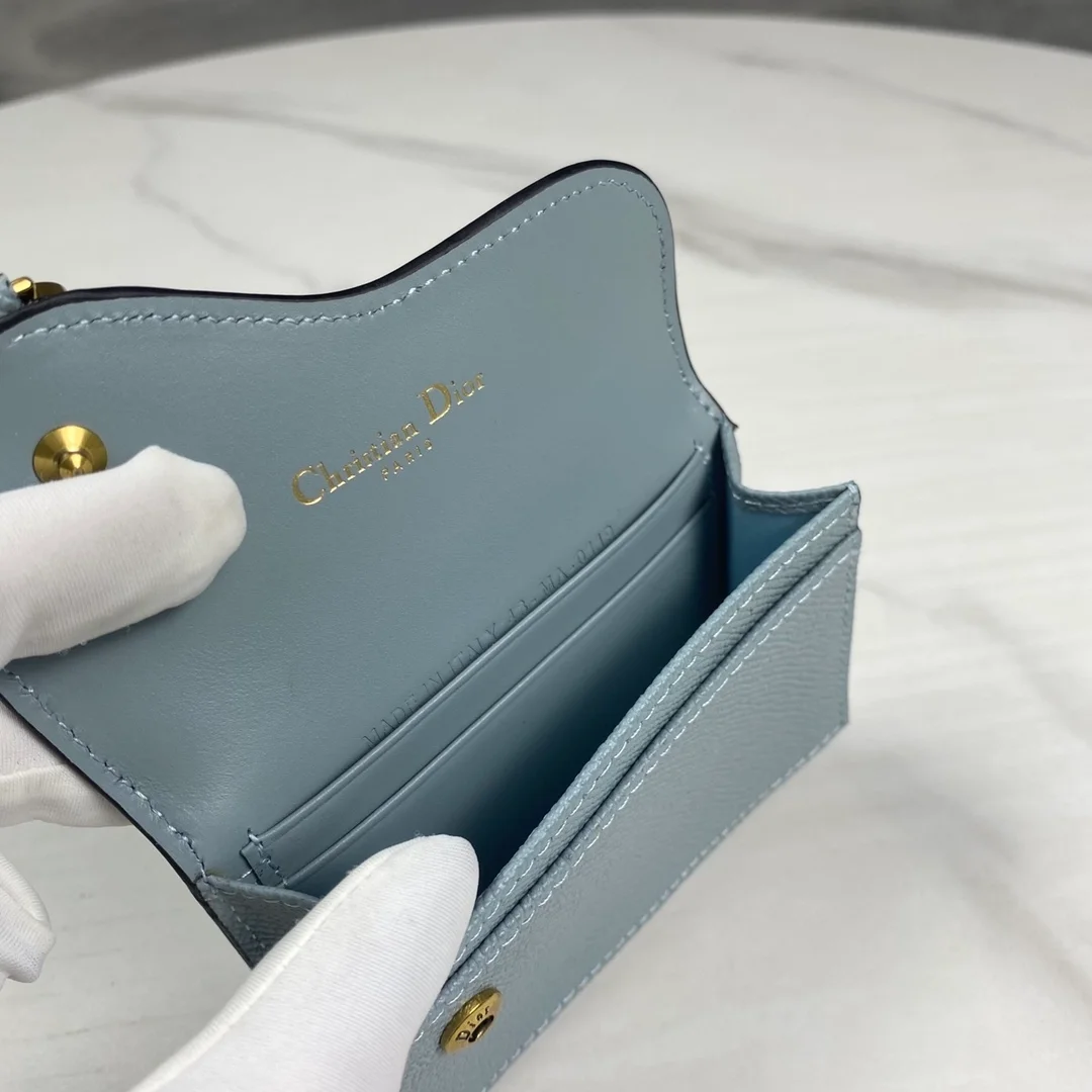 디올 새들 플랩 카드 지갑 블루