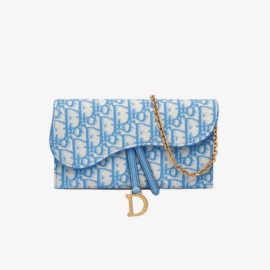 디올 오블리크 새들 장지갑 블루