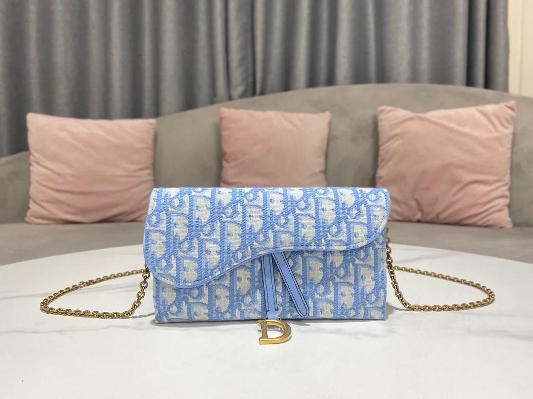 디올 오블리크 새들 장지갑 블루