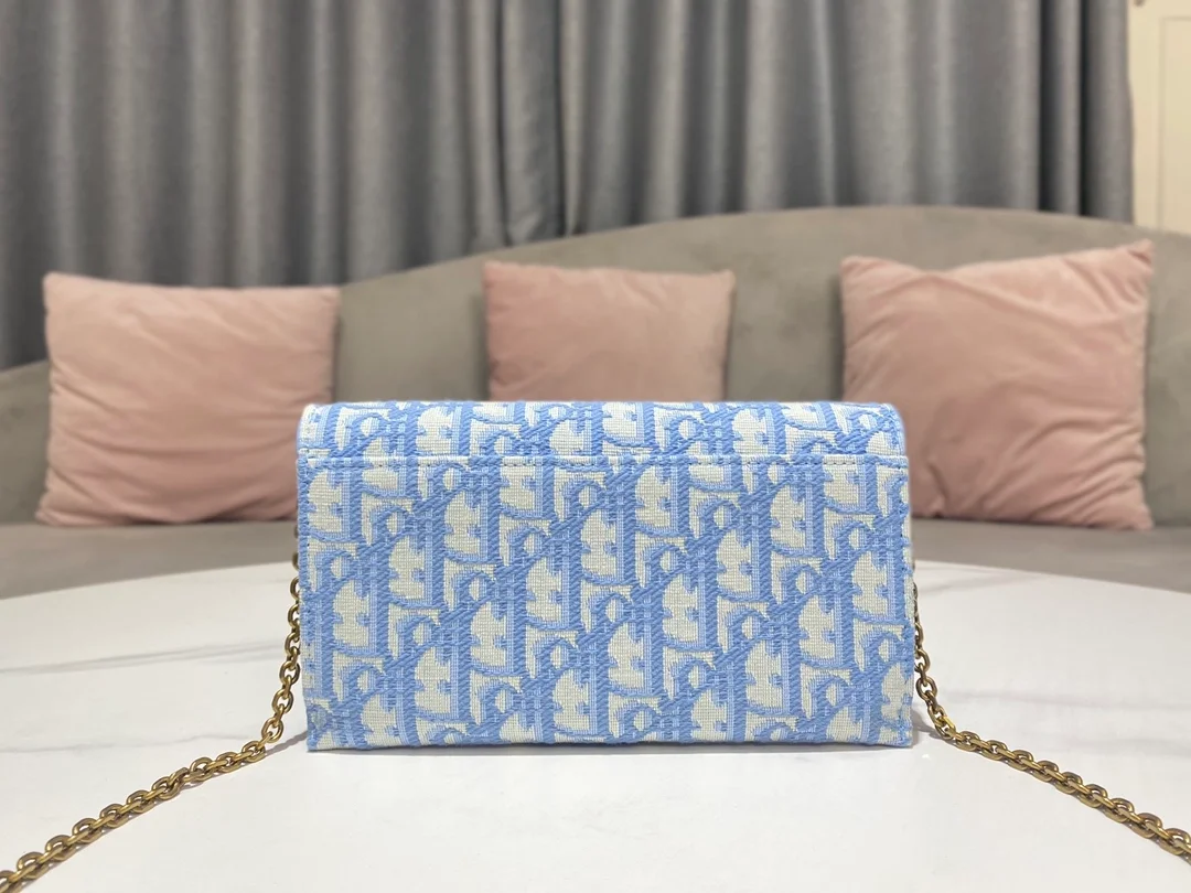 디올 오블리크 새들 장지갑 블루