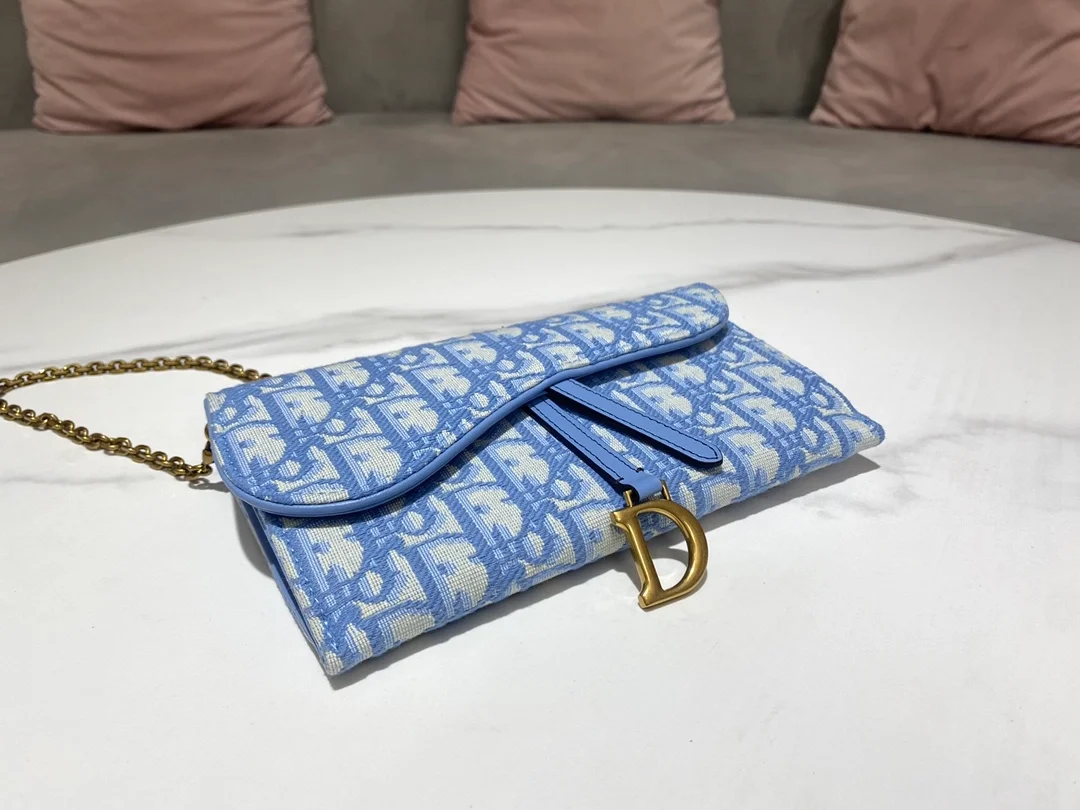 디올 오블리크 새들 장지갑 블루