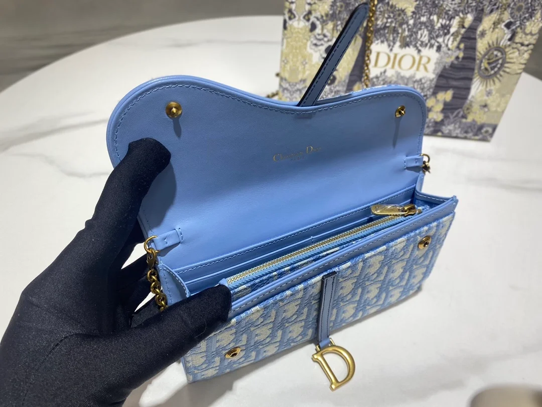 디올 오블리크 새들 장지갑 블루