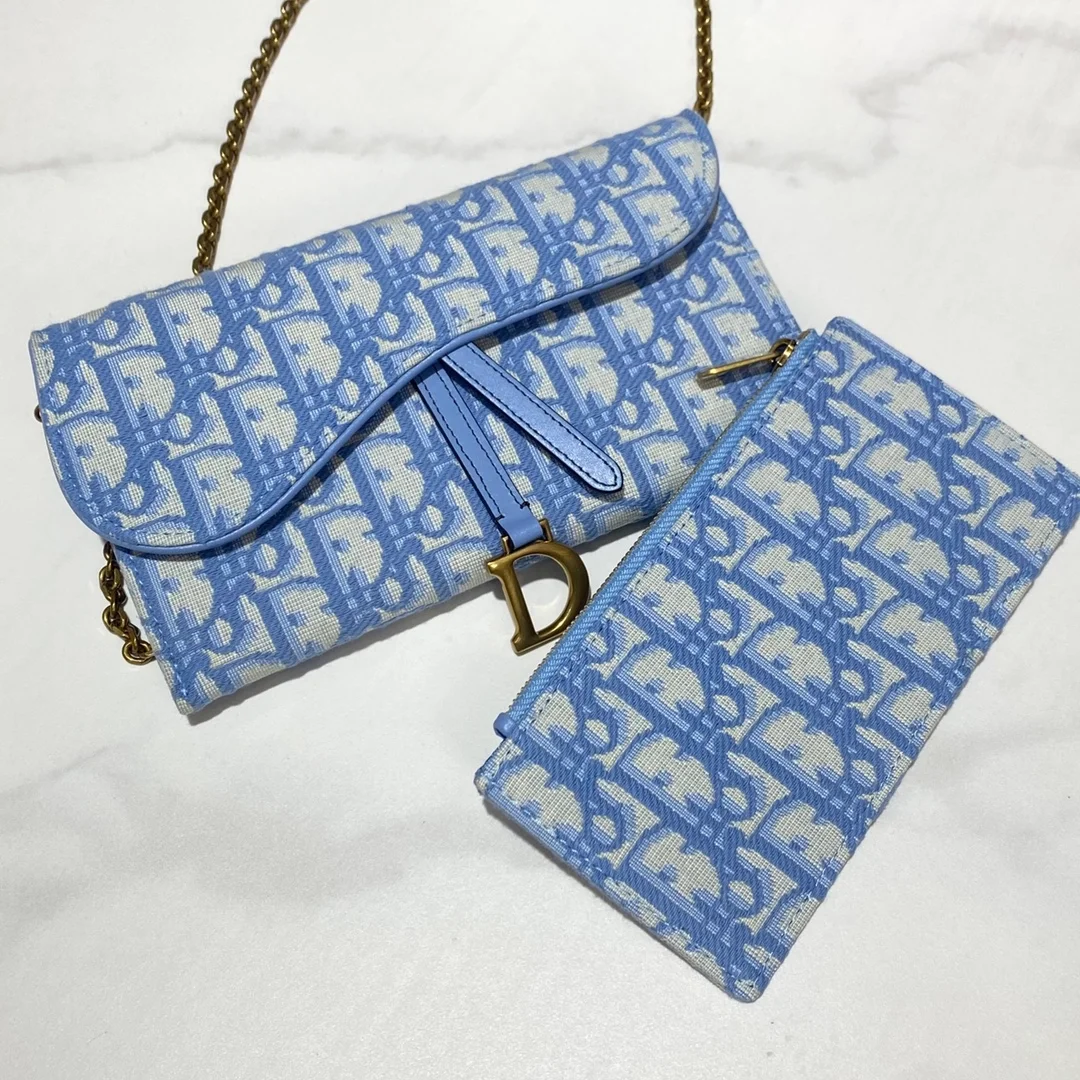 디올 오블리크 새들 장지갑 블루