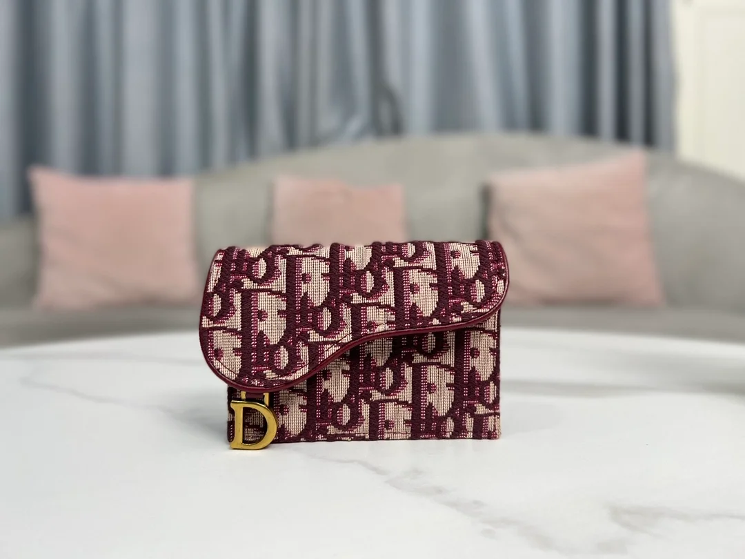 디올 오블리크 플랩 미니 카드지갑 레드