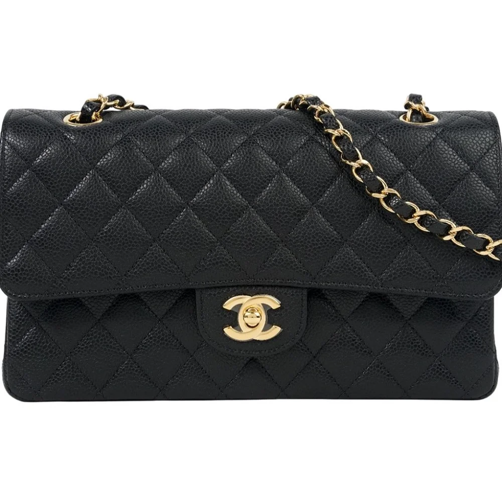 샤넬 클래식 미디움 캐비어 블랙 골드