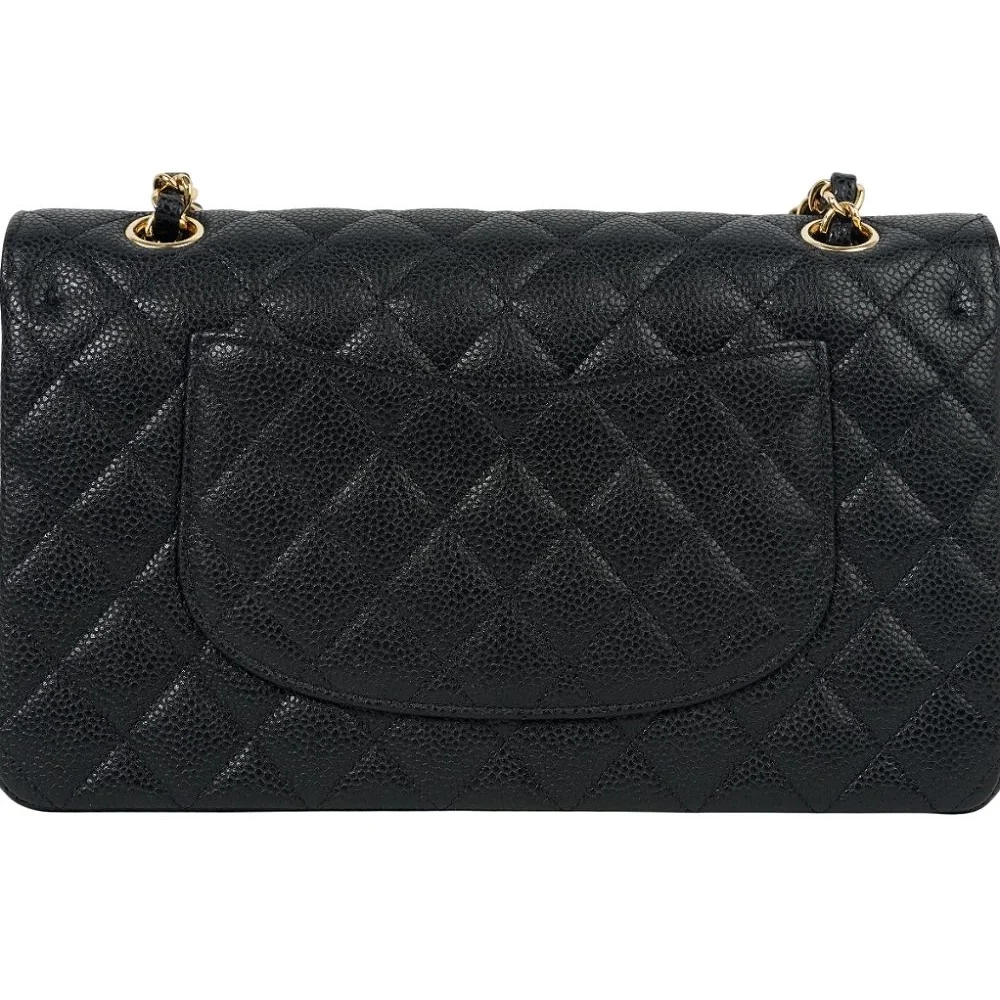 샤넬 클래식 미디움 캐비어 블랙 골드