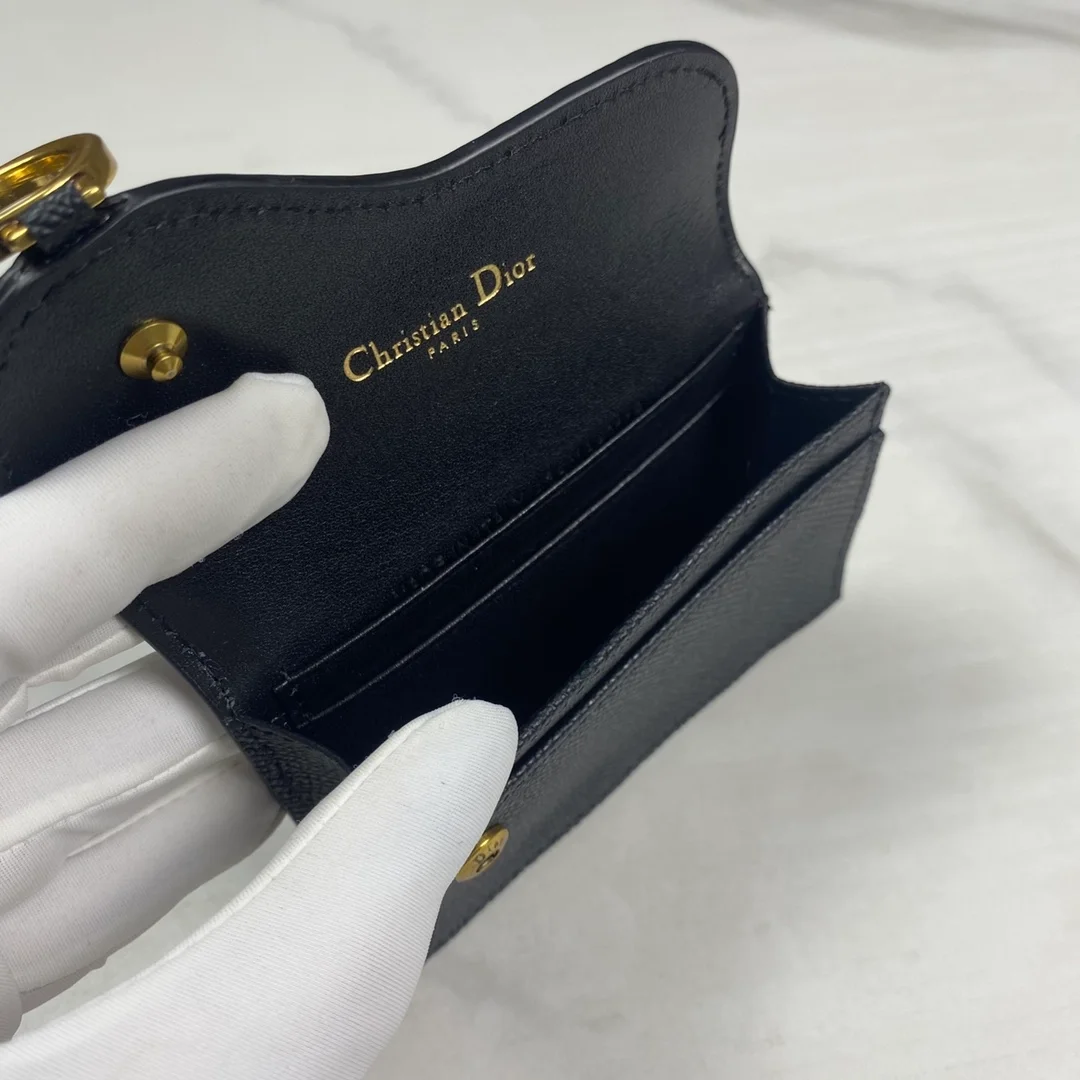 디올 새들 플랩 카드 지갑 블랙