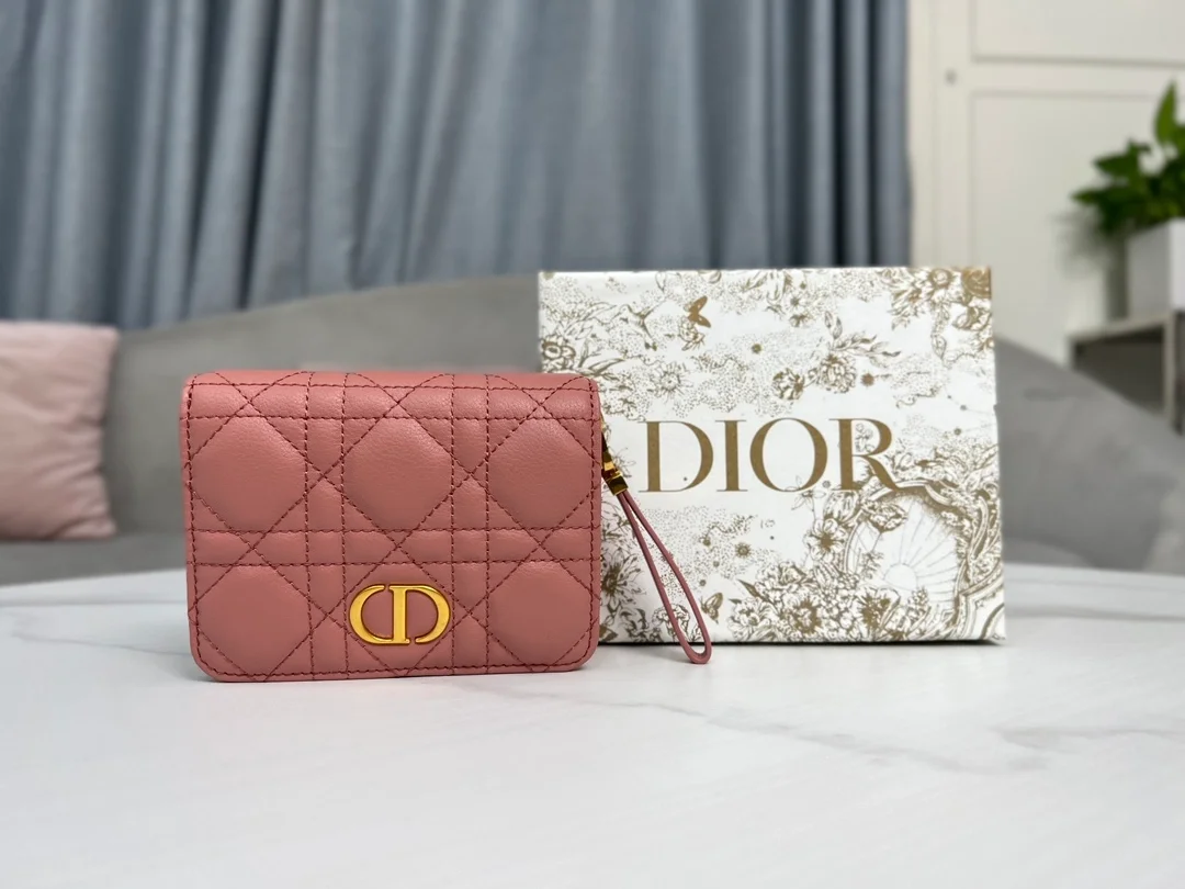 디올 카로 컴팩트 지퍼 지갑 핑크