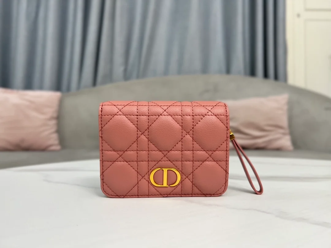 디올 카로 컴팩트 지퍼 지갑 핑크