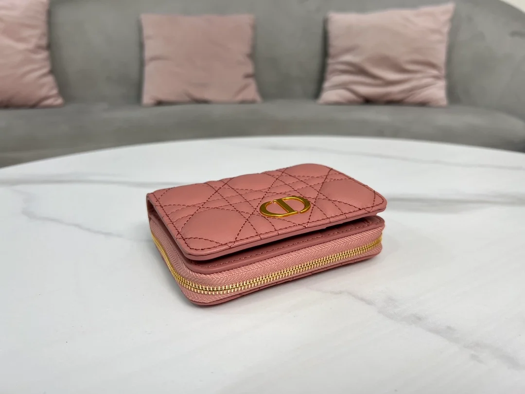 디올 카로 컴팩트 지퍼 지갑 핑크