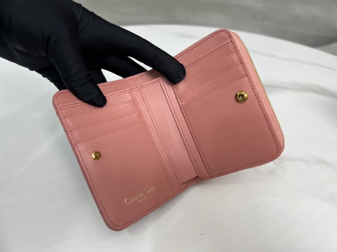 디올 카로 컴팩트 지퍼 지갑 핑크