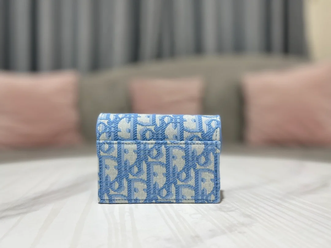 디올 새들 플랩 카드 지갑 블루