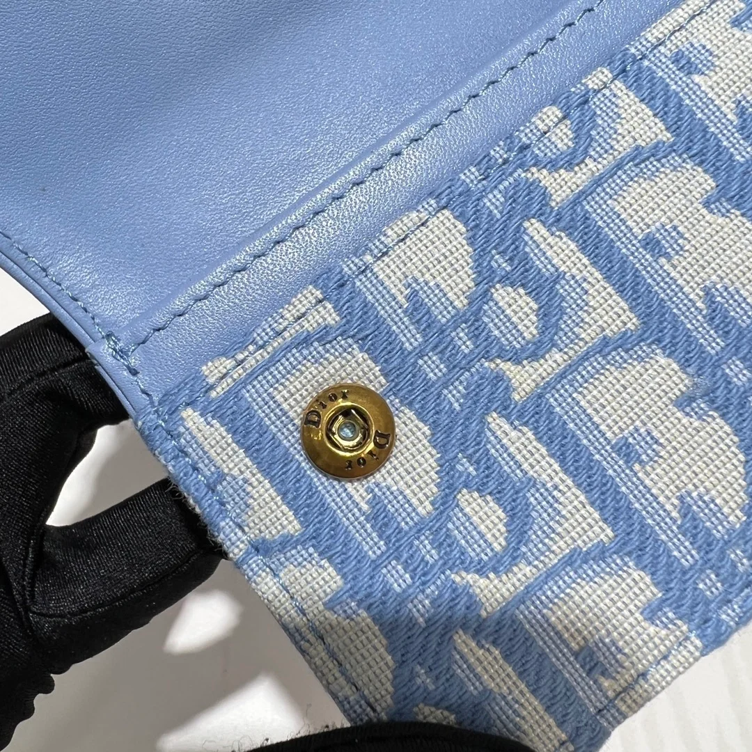 디올 새들 플랩 카드 지갑 블루