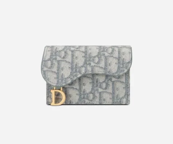 디올 새들 플랩 카드 지갑 그레이