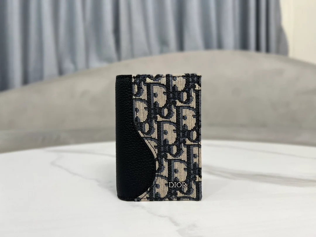 디올 새들 2단 카드 지갑 베이지