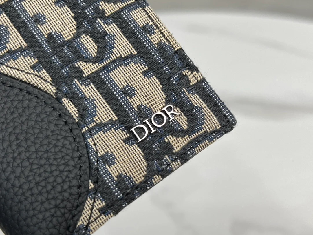 디올 새들 2단 카드 지갑 베이지