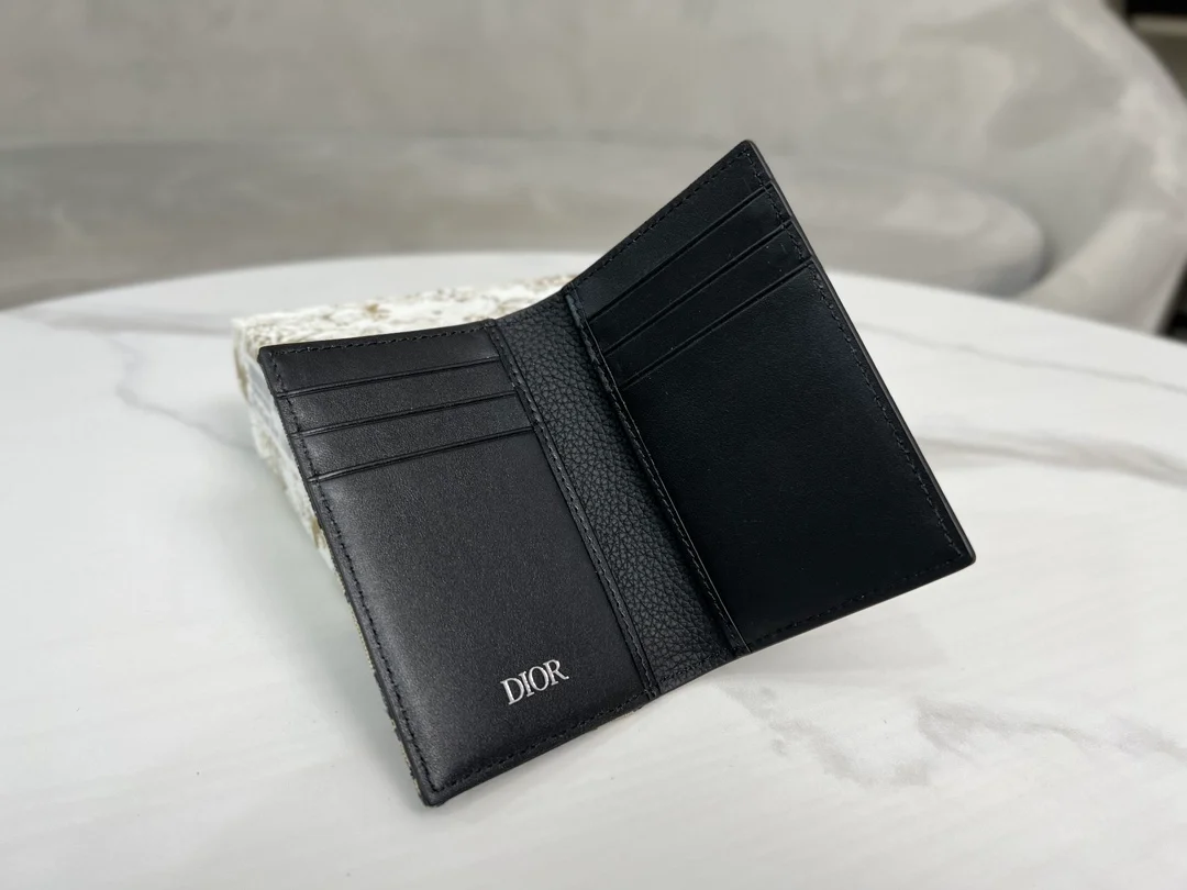 디올 새들 2단 카드 지갑 베이지