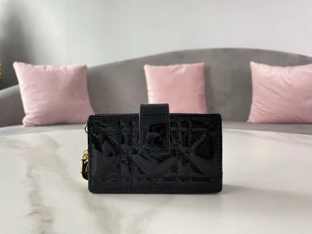 디올 레이디 5-포켓 카드 지갑 블랙